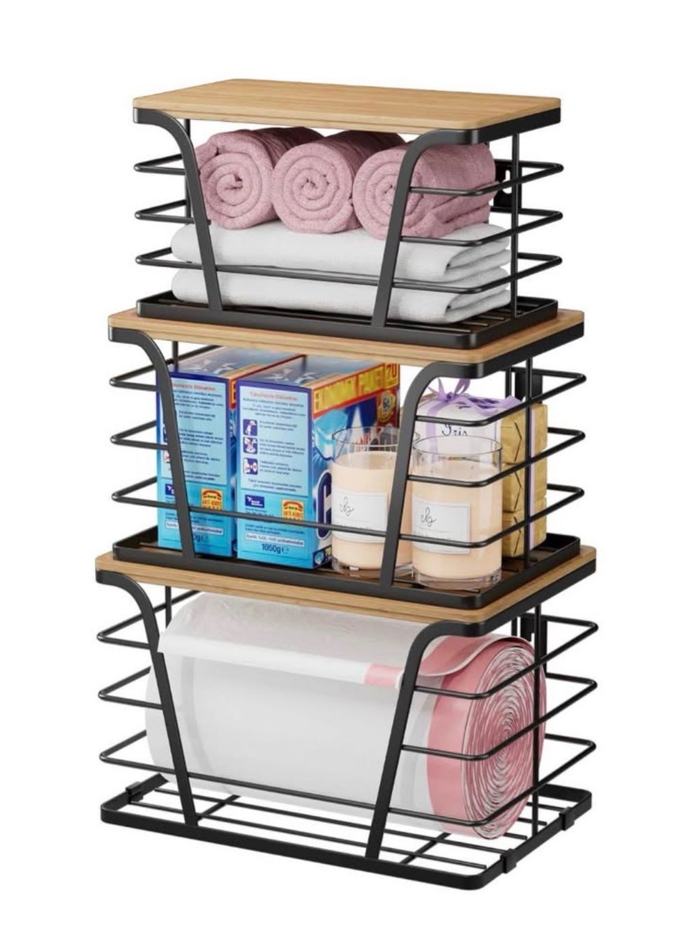 3pc. Set, Stackable/Mountable Storage Organizers w/ Bamboo Lids